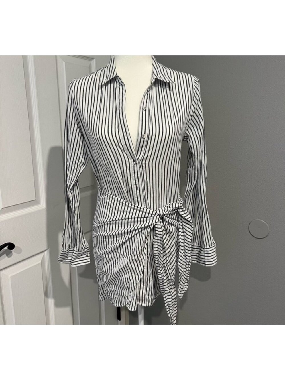 LAcademie Revolve Cotton Wrap Stripe Dress Size Small